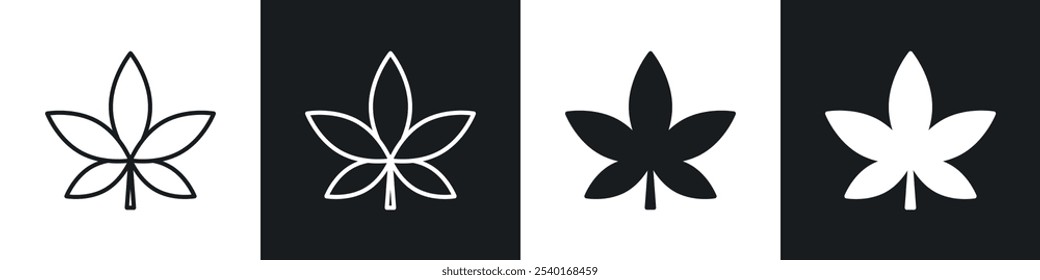 Cannabis leaf icon set. Vector symbols in black and white colors.