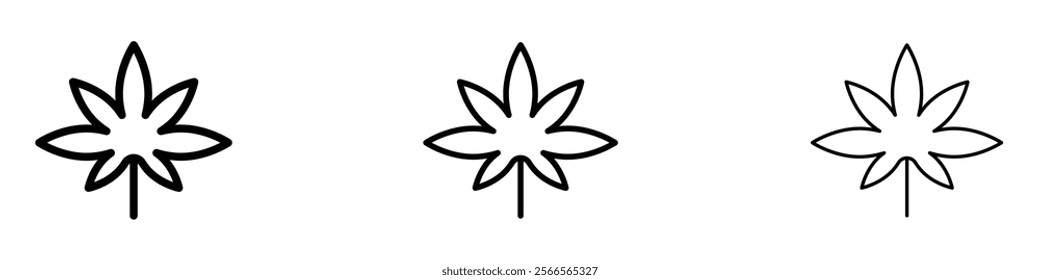 Cannabis leaf icon in tree different line stroke sizes.