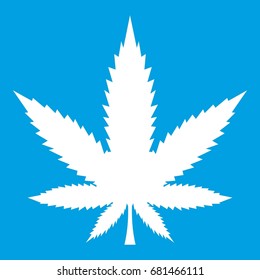 Cannabis leaf icon white isolated on blue background vector illustration