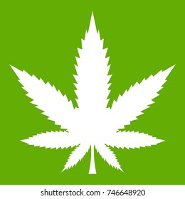Cannabis leaf icon white isolated on green background. Vector illustration