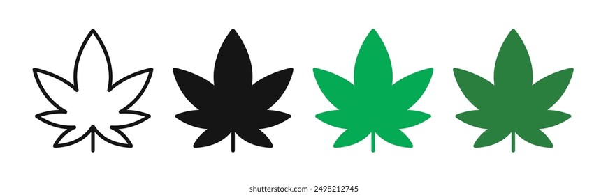 colección de Vector Iconicon de hoja de cannabis en estilo delineado y sólido