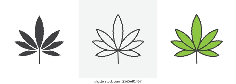 Cannabis leaf icons in black and colored versions