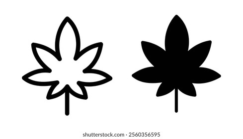 Cannabis leaf Icons. black and white vector illustration set.