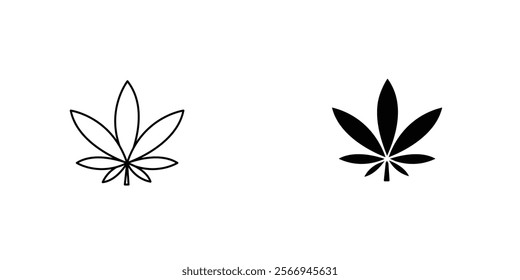 Cannabis leaf icons. black and white vector set.