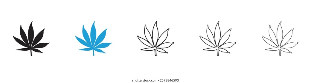 Cannabis leaf icons in filled and 3 stroke weights