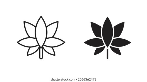 Cannabis leaf icons in line stroke and flat versions