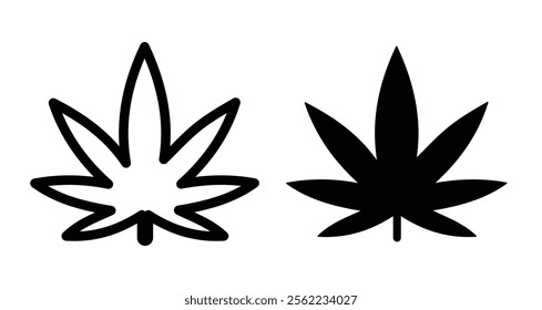 Cannabis leaf Icons pack in outlined and flat versions