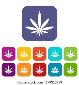 Cannabis leaf icons set vector illustration in flat style In colors red, blue, green and other