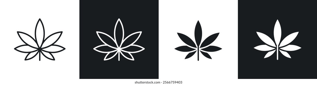 Cannabis leaf icons in Thin line black color. flat simple vector symbols illustration.