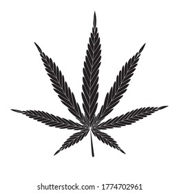 Cannabis leaf. Isolated icon, logo on a white background. Black flat silhouette.