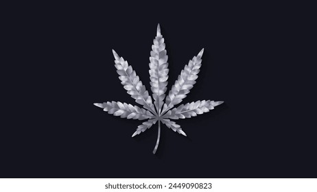 Hoja de cannabis aislada. Icono de hoja de marihuana. Ilustración vectorial. Concepto de logotipo. Indica, Sativa, Híbrida, Ruderalis. Plata. Diseño de marca Premium.