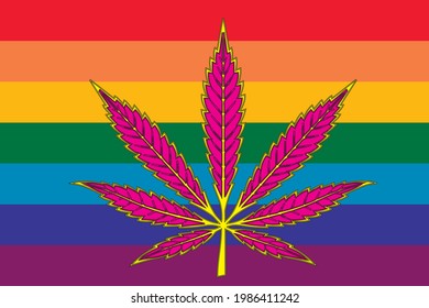 Cannabisblatt einzeln auf Regenbogen-Hintergrund, Vektorsymbol 
