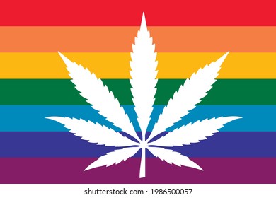 Cannabisblatt einzeln auf Regenbogen-Hintergrund, Vektorsymbol 
