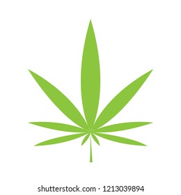 Cannabis leaf isolated on white. Green marijuana plant flat vector illustration. High quality cannabis manufacturing symbol. Pharmaceutical medical production industry. Cannabis business logo design