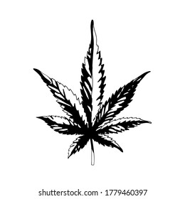  Una hoja de cannabis aislada en un fondo blanco. Hoja de marihuana blanca y negra. Ganja es un símbolo rastafari. Ilustración de acuarela dibujada a mano aislada en un fondo blanco. Ilustración del vector