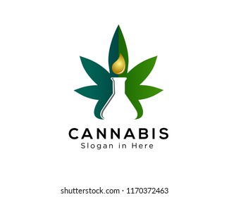 cannabis leaf lab essence oil drop logo design