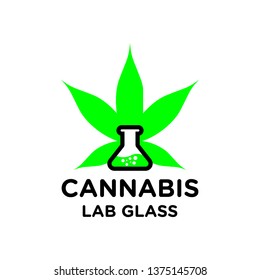 cannabis leaf and laboratory glass logo - clip art vector