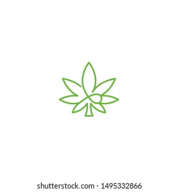 Cannabis leaf line icon logo design vector for medical and health company, Cannabis shaped with dot template design illustration.