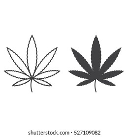 Cannabis Leaf Line Icon, Marijuana Outline And Filled Vector Sign, Linear And Full Pictogram Isolated On White, Logo Illustration