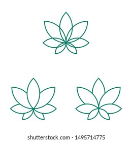 Cannabis leaf linear icons set on white background