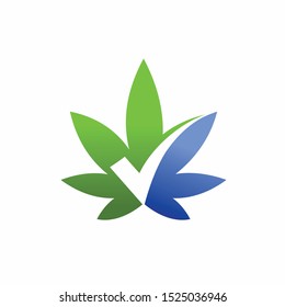 cannabis leaf logo with check mark