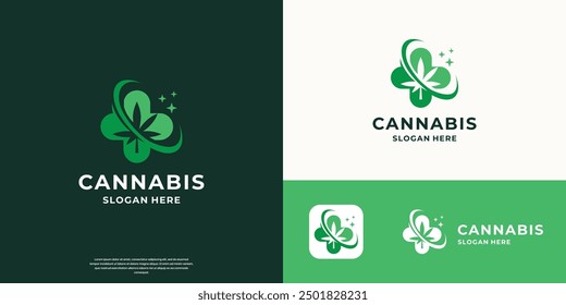 cannabis leaf logo combined with medical cross design template.