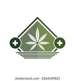 Cannabis Blatt Logo Design Vorlage Vektorgrafik. Logotype für das CBD-Ölmarihuana-Etikett