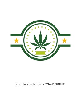 Vector de la plantilla de diseño del logotipo de hoja de cannabis. Logotipo de la etiqueta de marihuana de aceite del CBD
