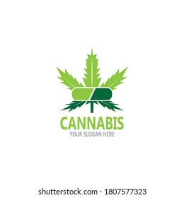Cannabis leaf logo design vector template illustration