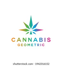 cannabis leaf logo design vector with colorful style and geometric thin lines