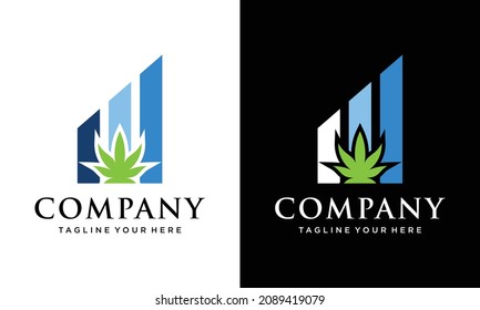 cannabis leaf logo formed financial arrow vector design on a black and white background.