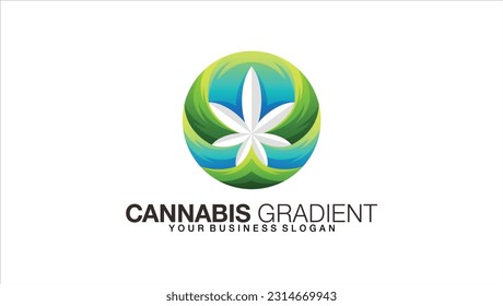 Cannabis leaf logo in gradient color style abstract template