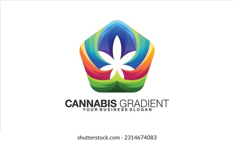 Cannabis leaf logo in gradient color style abstract template