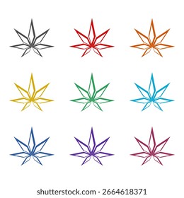Icono de logotipo de hoja de cannabis aislado sobre fondo blanco. Establecer iconos de colores