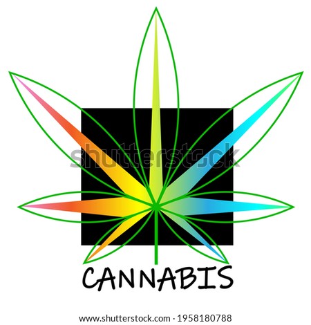 cannabis leaf logo on black square background with colored elements