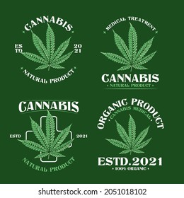 paquete de logotipo de hoja de cannabis con estilo dibujado a mano