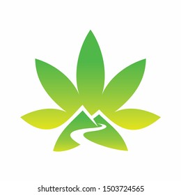 cannabis leaf logo that formed mountain silhouette