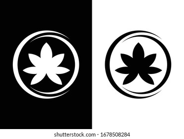 icono vectorial del logotipo de la hoja de cannabis en fondo blanco y negro