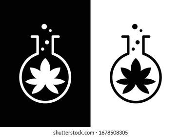 cannabis leaf logo vector icon on black and white background