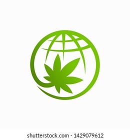 cannabis leaf logos and world ball concepts