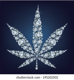 Cannabis leaf  made a lot of from diamonds. 
