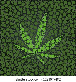 Cannabis leaf made with green dots background template