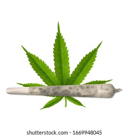 Cannabis-Blatt und Marihuana-Gelenk einzeln auf weißem Hintergrund. Realistische Vektorillustration-Illustration