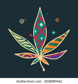 Cannabis. Leaf. Marijuana. Poster. Drucken. Line Art Design. Modernes abstraktes Konzept. Logo. Abstrakte, mehrfarbige Kunst. Geometrisch.