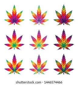 Cannabis leaf marijuana vector colorful illustration ganja set