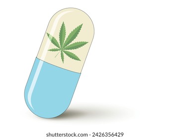 Cannabis leaf in medicine capsule, Vector illustration isolated on white background
