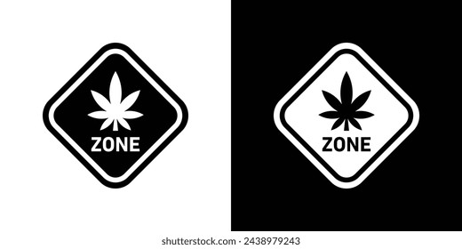 Letrero de no entrada de hoja de cannabis. Aviso por área restringida de marihuana. Símbolo de cannabis para no fumadores