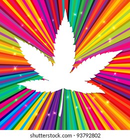 Cannabis leaf on abstract psychedelic background, vector, EPS10
