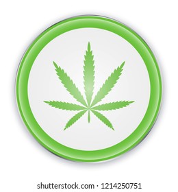 Cannabis leaf on circle sign in green color. Vector Marijuana icon. Symbol of hemp.