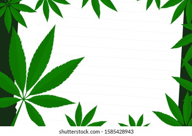 cannabis leaf on the white note paper flat design